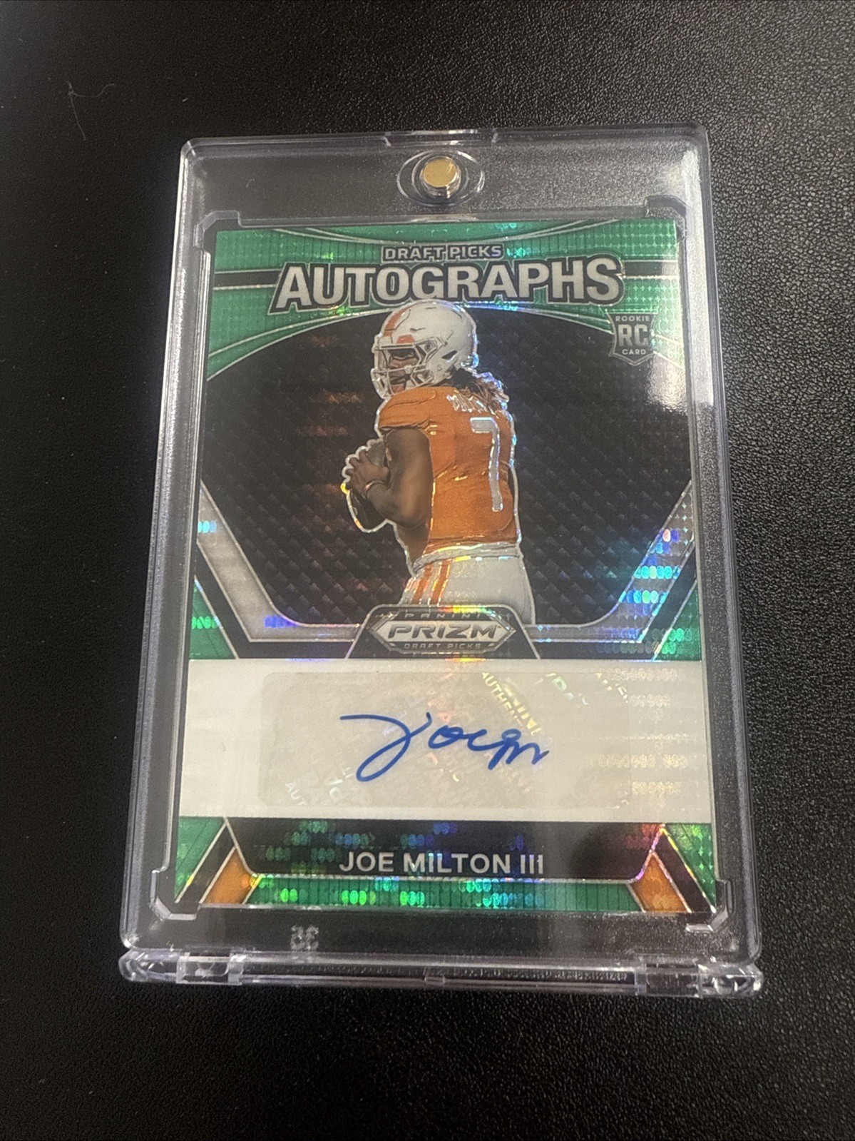 Joe Milton 2024 Panini Prizm Draft Picks Joe Milton Green Pulsar Autograph #8/25