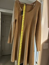 Tommy Hilfiger~Ribbed Knit Camel Tan Wool Blend Sweater Dress A-Line~L~Long Slvs