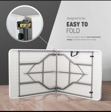 6ft Folding Table with White Top, 180x70x74cm – Sturdy Metal White. 