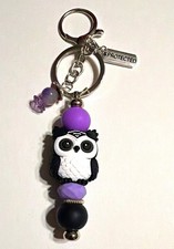 Purple Black White Owl Beaded Keychain/Charm ...