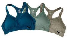 Puma Womens Sports Bra 3 Pack Adriatic Ocean Tropic Heather Gray Small Racerback