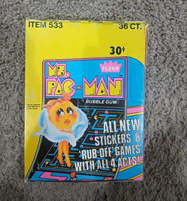 Fleer Ms. Pac-Man 1981 Stickers & Rub-Off Games 36ct Pack Box (3 Cards)