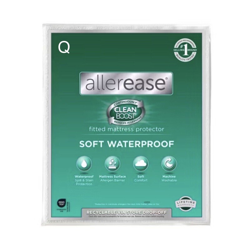 Aller-Ease Queen Size Clean Boost Soft Waterproof Fitted Mattress Protector NIB