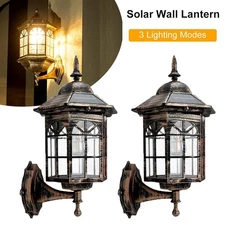 2PKS Solar Wall Lantern Light Dusk To Dawn LED Sconce Lamp Porch Outdoor Lamp