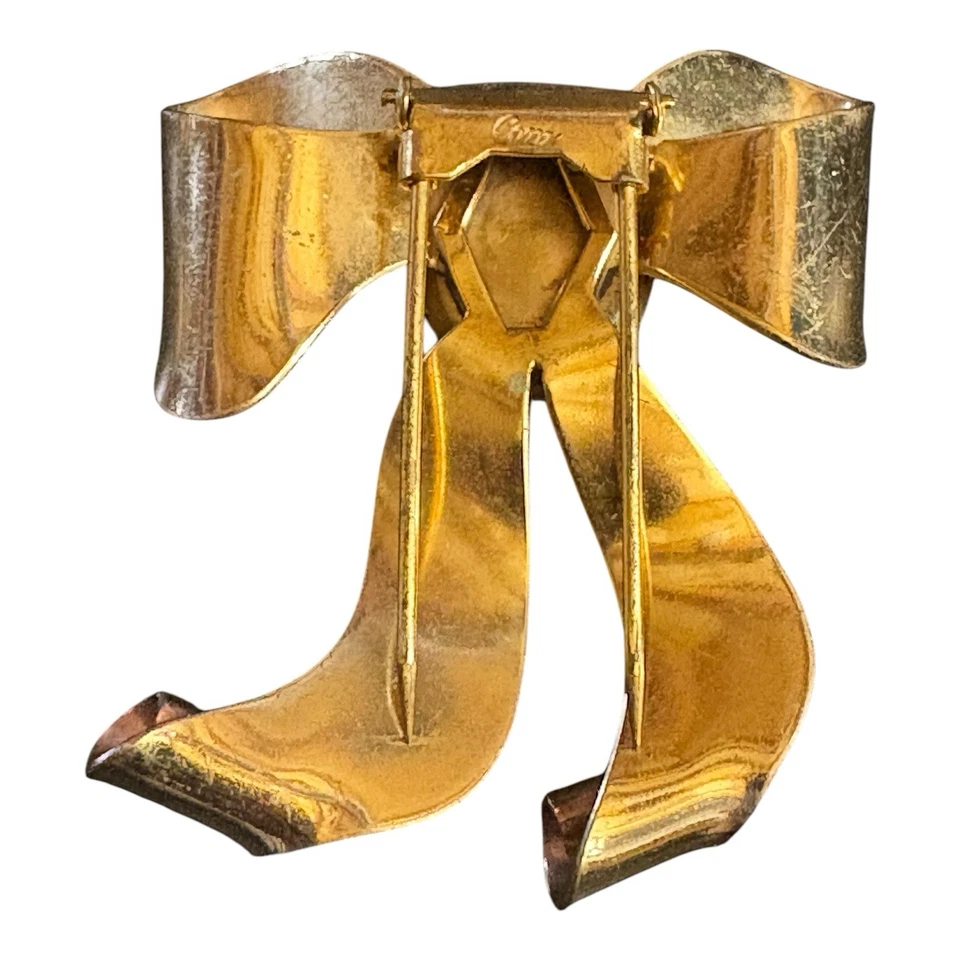 Винтажный Coro бант меха зажим фото медальон 1930-х золотистый платье пальто меха зажим - Изображение 4 из 4