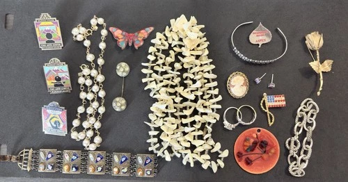Vintage Costume Sarah Cov MOP Cameo Enamel Butterfly Pendant Ring Jewelry Lot