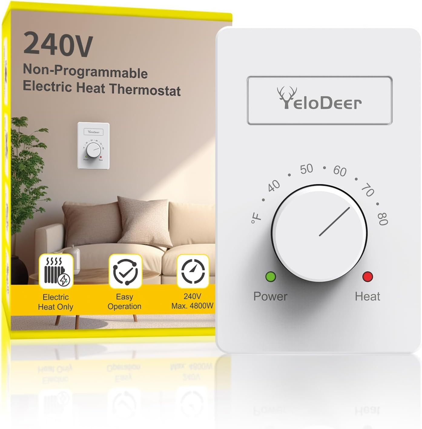 Manual Electric Baseboard Heater Thermostat for Home 240 V Only, 1 PC