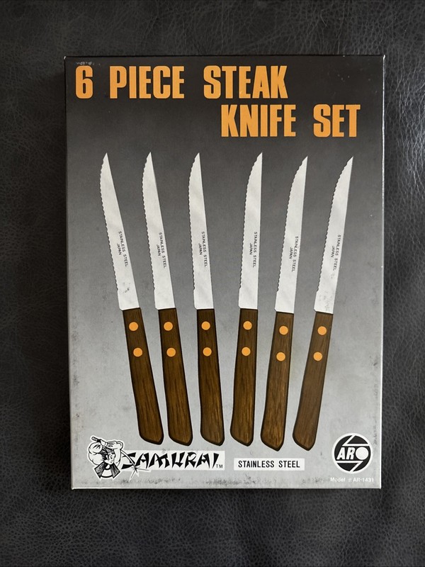 Vintage Aro Samurai Japan Stainless Steel 6 Piece Steak Knife Set Model AR-1431