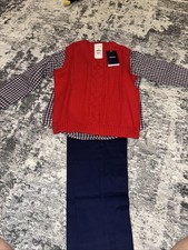 IZOD Boys 3-Piece Outfit Set Size 4T Plaid Shirt Sweater Vest Pants NWT 72.00
