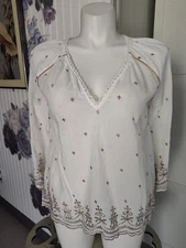 Anthropologie Lula Soul Boho Hippie Blouse Gold Embroidered Excellent Condition