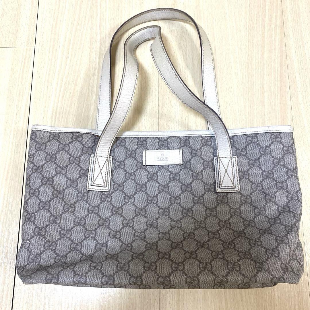 Gucci GG Supreme Canvas Tote Bag White Leather Handles 30x21x9cm Used