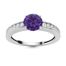 925 Sterling Silver Amethyst Gemstone Daughter Solitaire with Accents Ring