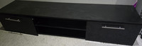 Black Freestanding Rectangular TV Stand, 2 Doors, Open Shelves, Assembled