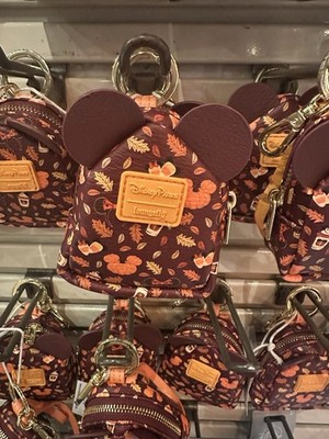 NWT Disney Park Loungefly Mickey Ears Fall Pumpkins Mini Backpack Keychain Charm