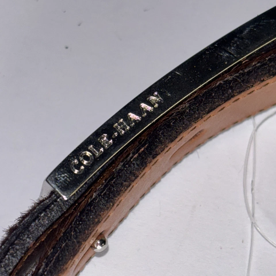 Vintage COLE HAAN Brown Belt Calf Hair Leather Silver Buckle size L 32” - 36” - Image 4 of 4