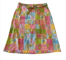 Vintage Lilly Pulitzer Wrap Skirt Cotton Patchwork Print Midi Sz 8
