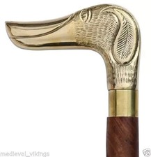 Vintage Brass Dog Head Handle Walking Stick Wooden Cane Designer Antique Gift