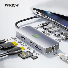 11 in 1 USB C Hub 2 HDMI docking station dual monitors 10 Gbps USB3.2 VGA SD/TF