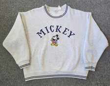 Vtg Disney Store Mens Sweatshirt Large Mickey Mouse Gray Pullover Embroidered