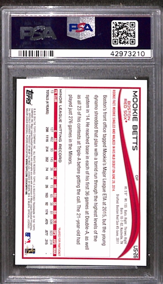 2014 TOPPS UPDATE #US26 MOOKIE BETTS BATTING PSA 10 GEM-MT 42973210 view 2