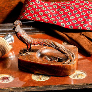 Neat Antique Austrian Cold Painted Bronze Pheasant Bird Marble Catchall Dish