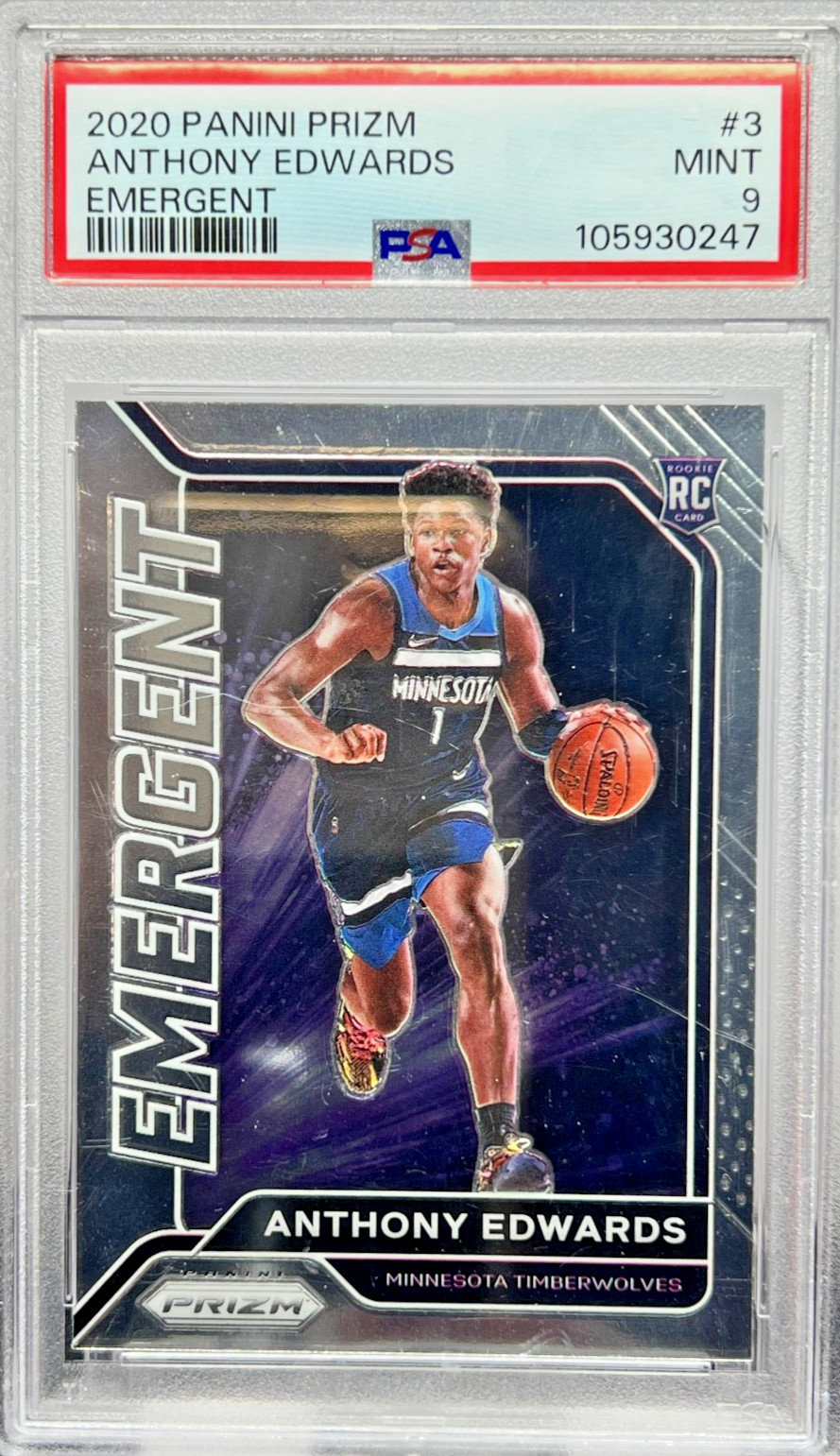 2020 Panini Prizm Anthony Edwards Emergent Rookie PSA 9 #3 RC Timberwolves