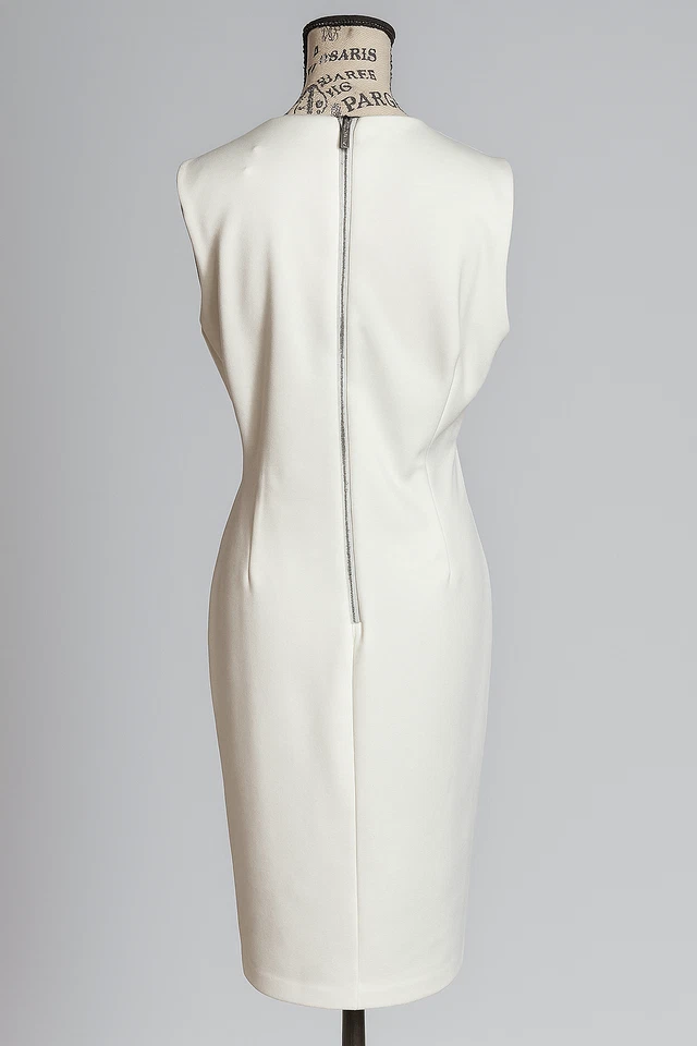 Calvin Klein White Knit Sheath Dress Size 10 Sleeveless Zip Back Midi Lined - Image 3 of 4