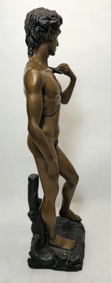Bronze Biblical David Lost Wax Bronze Statue 20" Michelangelo Signed VB Nude - Image 2 of 4