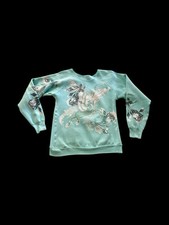 Vintage 80  s Unicorn Magical Rose Sweatshirt Sz Sm/Med Cut Crew Neck Teal