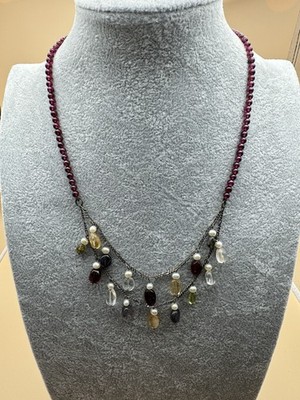 20'' Burgundy Purple Beaded Necklace Multi Gem color Dangles Layered Fashion