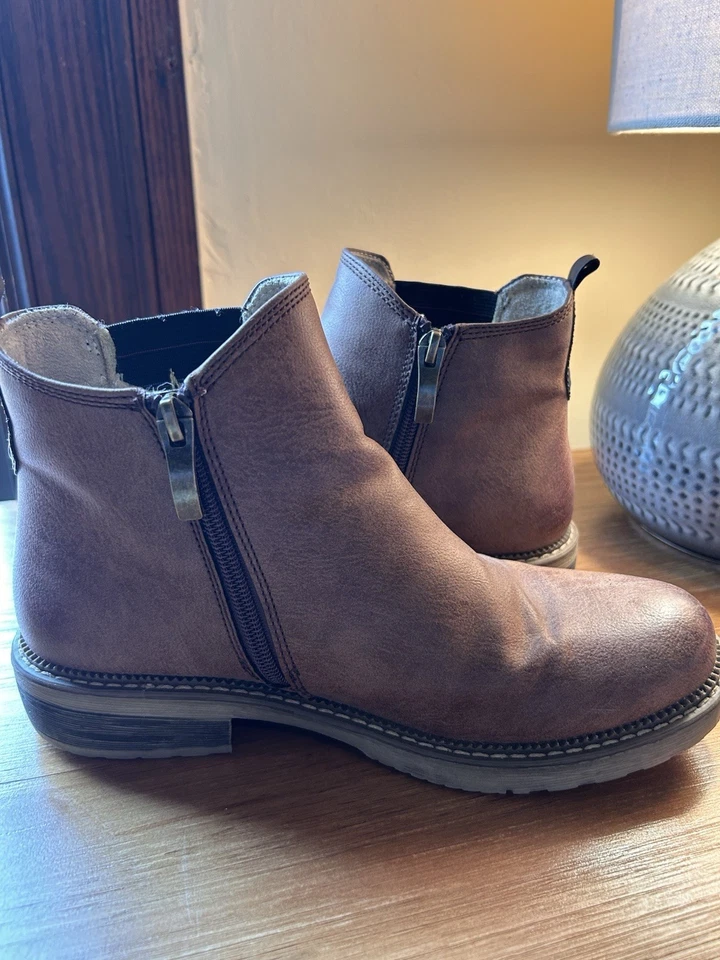 Botas Spring Step Damas EU 38 Cuero Marrón Superior Forradas Sherpa Azul Cuadros Boho Foto 4 de 4