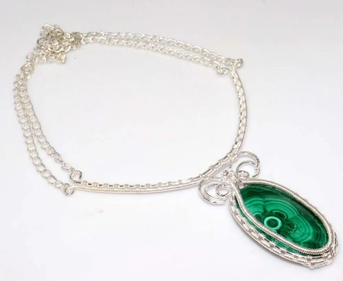 Wire-Wrapped Exclusive Chrysocolla Malachite Necklace 18" Daily Wear Gift GW - product listing photo