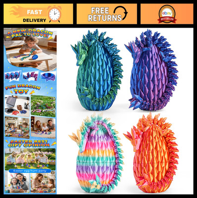 3D Printed Dragon Eggs - 8'' Articulated Toys, Unique Easter Basket Stuffers (4 P