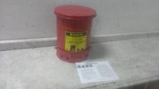 Justrite 09100 6 Gal Capacity Red Powder Coated Steel Oily Waste Can