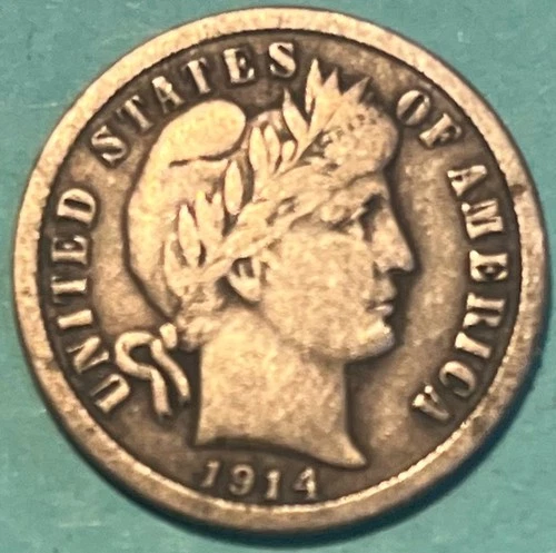 1914-P Barber Silver Dime - Very Fine -