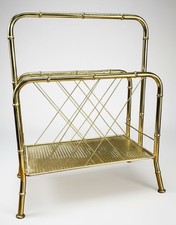 Vintage Brass Bamboo MCM Magazine Stand Record Rack Mid Century Regency Stand