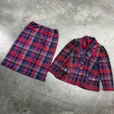 Vintage 80s Union Made Women's Plaid Blazer and Skirt Two-Piece Set