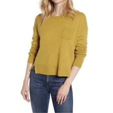 ALEX MILL Boxy Pocket Sweater in Chartreuse Yellow Green Wool Blend Size S