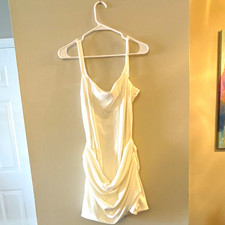 Women's White Full Slip Dress, Solid, Adjustable Straps, Size L Regular