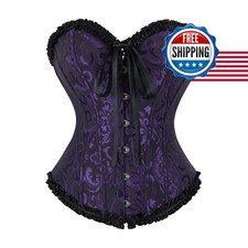 frawirshau Women's Overbust Corset Renaissance Victorian Black Purple 2XL