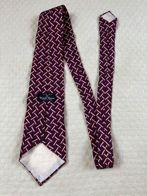 Neiman Marcus Silk Tie Vintage 80s Geometric Italy | Maroon | 4''W 53''L