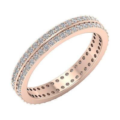 2 Row Eternity Wedding Ring Round Cut Diamond SI1 G 0.90 Ct 14K Gold 3. ...
