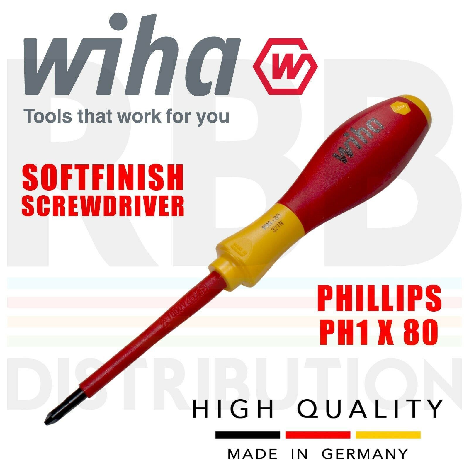 Wiha 00847 Phillips Screwdriver PH1 80mm 1000v VDE Electrician SoftFinish Grip