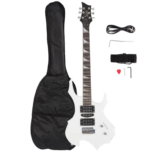 Glarry Flame Electric Guitar HSH Pickup Pack Strap Pick Cable Wrench Tool White