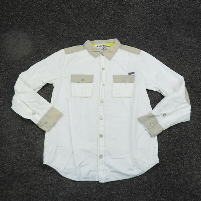 Epic Threads Shirt Boys Large White & Beige Button Up Long Sleeve Youth