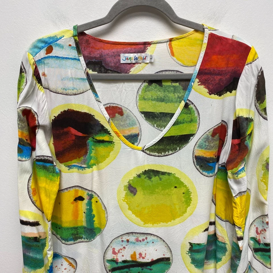 Blusa Pulôver Jams World Feminina Branco Verde Aquarela Manga Longa Decote V G - Imagem 2 de 4