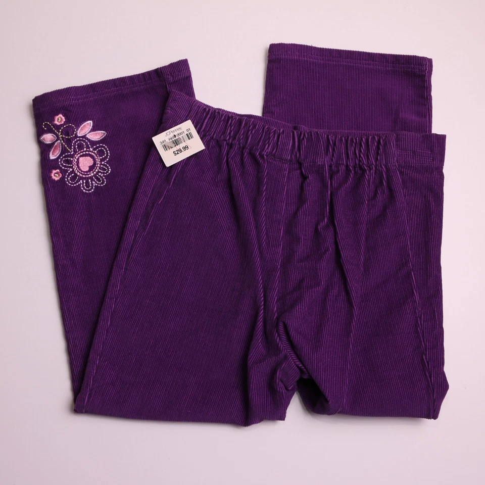 PANTALONES LARGOS DE PANA PÚRPURA CON FLOR NOOKIE DOKIE NIÑAS NIÑOS PEQUEÑOS 4T NUEVOS CON ETIQUETAS Foto 2 de 3