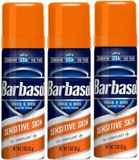 3 Pack Barbasol Sensitive Skin Thick & Rich Shaving Cream For Men, 2 oz