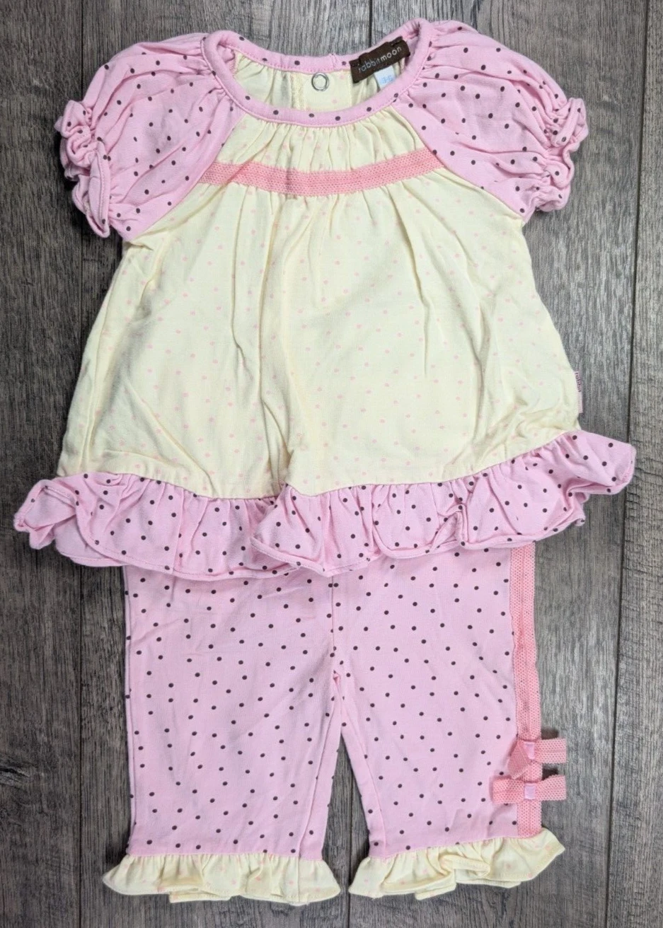 Baby Girl Clothes New Rabbit Moon 3-6 Month Yellow & Pink Spring Outfit