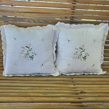 Embroidered Pillows Flowers Bouquet Square White Pink Decorative Bed READ